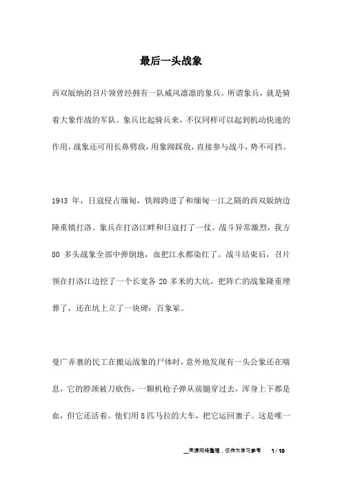 最后一头战象_人生故事