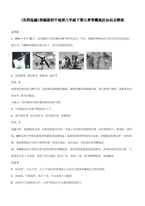 部编版初中地理八年级下第九章青藏地区知识点梳理