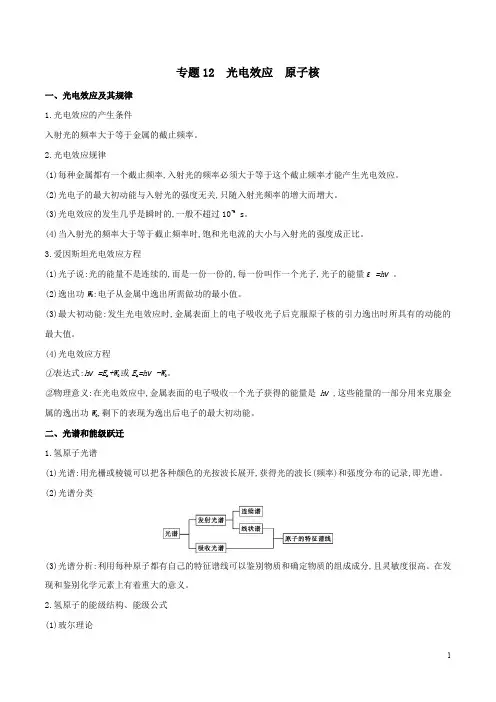 专题12 光电效应 原子核   高考物理热点难点专题突破(原卷版)