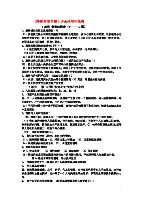 七年级政治下册 基础知识提纲 鲁教版