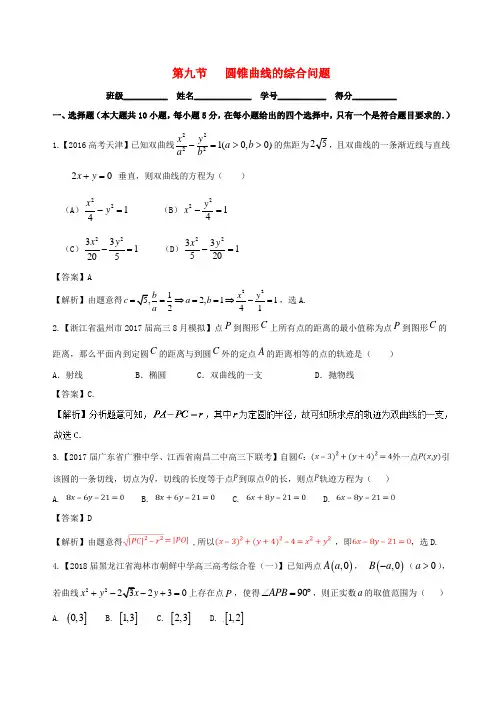 (浙江版)2018年高考数学一轮复习(讲+练+测)： 专题9.9 圆锥曲线的综合问题(测)