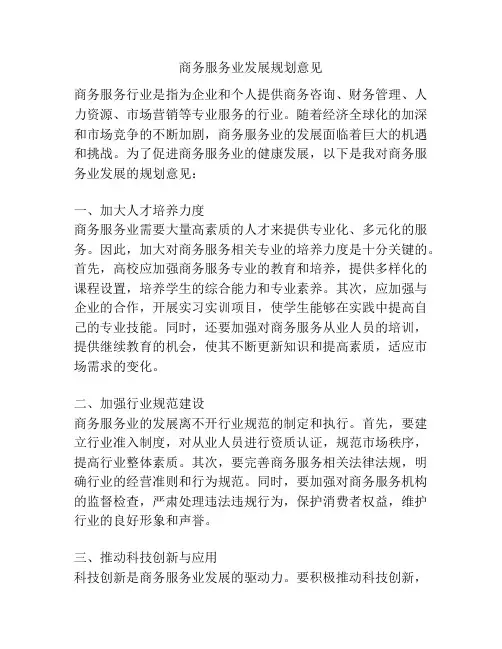 商务服务业发展规划意见