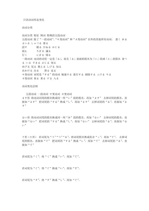 日语动词形态及其变化