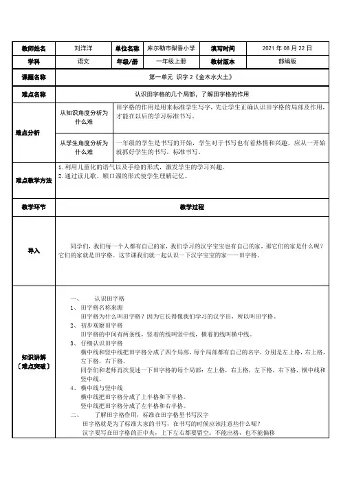 金木水火土之认识田字格(1)