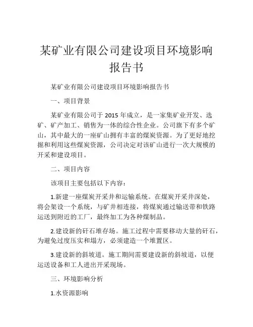 某矿业有限公司建设项目环境影响报告书