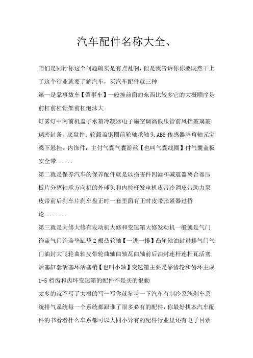 汽车配件名称大全、