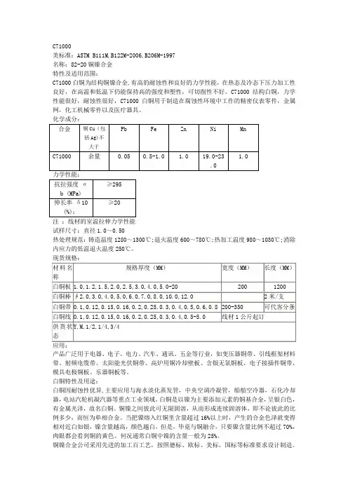C71000化学成分含量是多少C71000执行那个标准