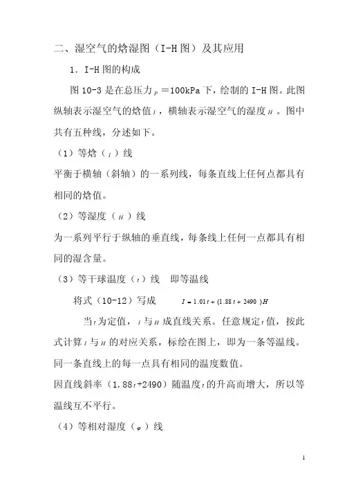 湿空气的焓湿图（I-H图）及其应用