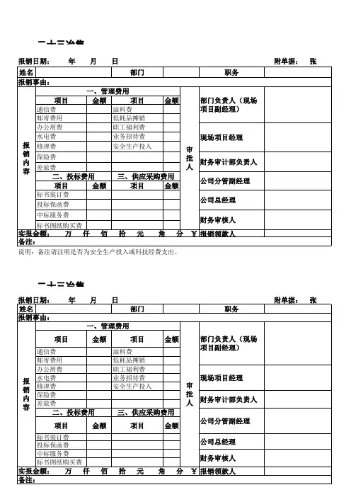 费用报销填报单(样本)