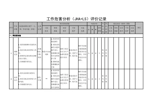 实验室 工作危害分析(JHA+LS)评价记录