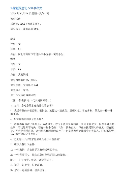 家庭访谈录范文