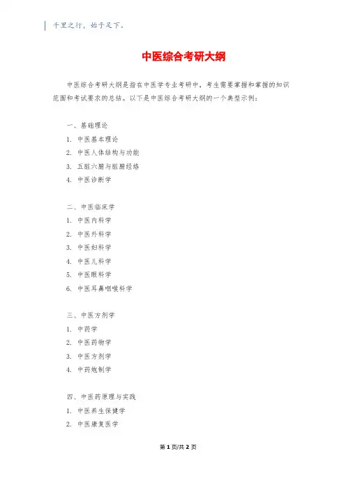 中医综合考研大纲