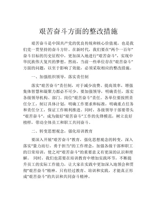 艰苦奋斗方面的整改措施