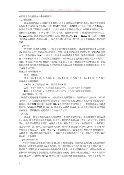 液晶显示器主要部件和参数解释