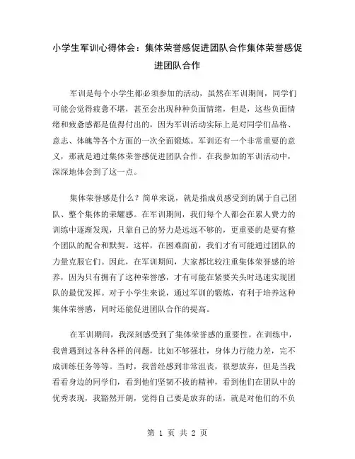 小学生军训心得体会：集体荣誉感促进团队合作