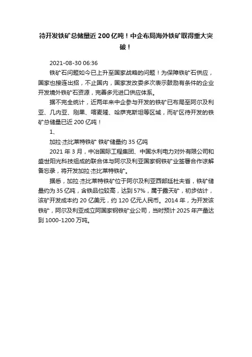 待开发铁矿总储量近200亿吨！中企布局海外铁矿取得重大突破！
