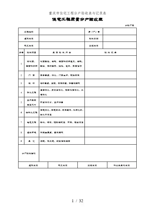 重庆市住宅工程分户验收表及记录表