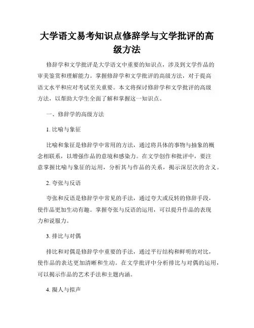 大学语文易考知识点修辞学与文学批评的高级方法