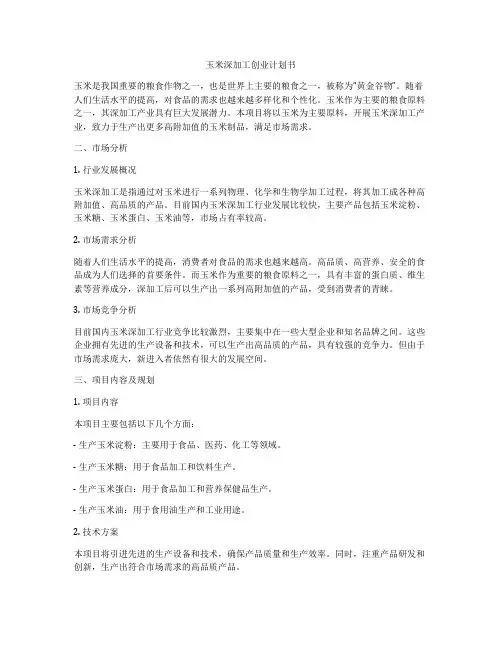 玉米深加工创业计划书