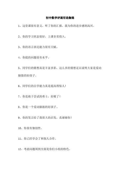 初中数学评课用语集锦
