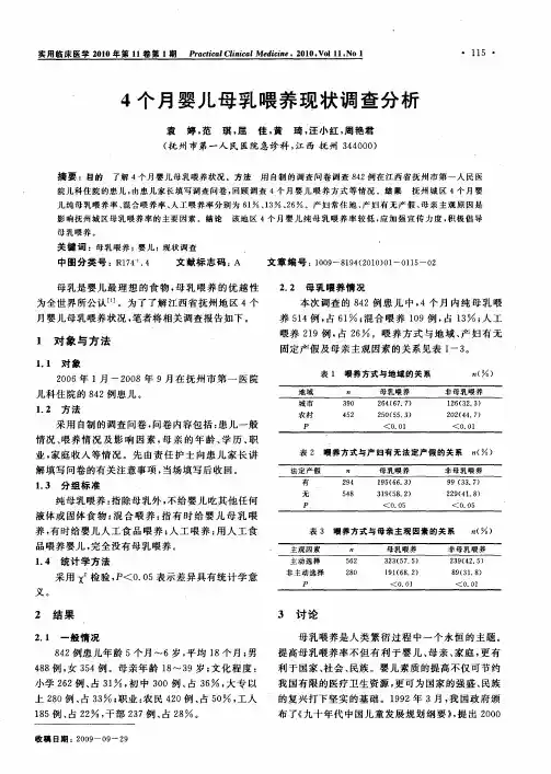 4个月婴儿母乳喂养现状调查分析