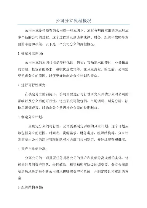 公司分立流程概况