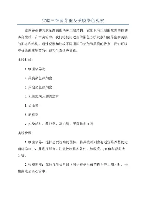 实验三细菌芽孢及荚膜染色观察