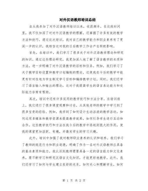 对外汉语教师培训总结