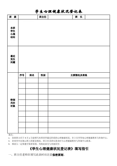 学生心理健康状况登记表