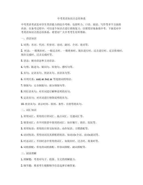 中考英语知识点总结体系