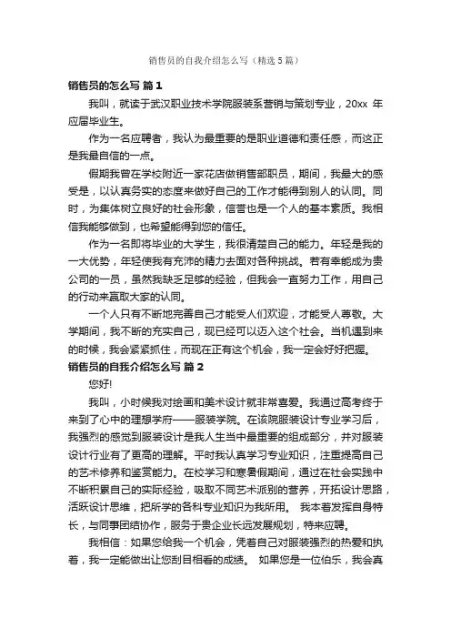 销售员的自我介绍怎么写（精选5篇）