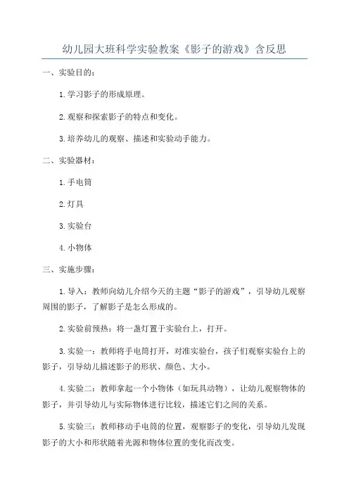 幼儿园大班科学实验教案《影子的游戏》含反思