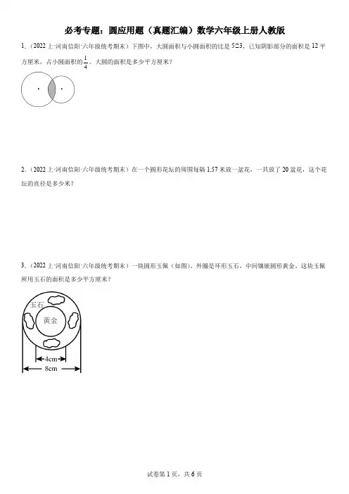 必考专题：圆应用题(真题汇编)-六年级上册数学人教版