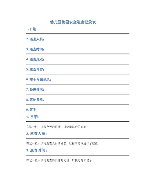 幼儿园校园安全巡查记录表