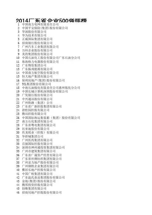 全国广东东莞惠州500强企业名录