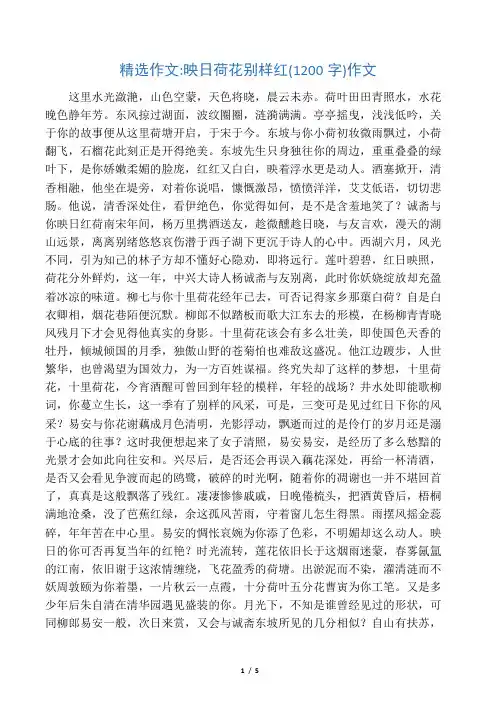 映日荷花别样红(1200字)作文