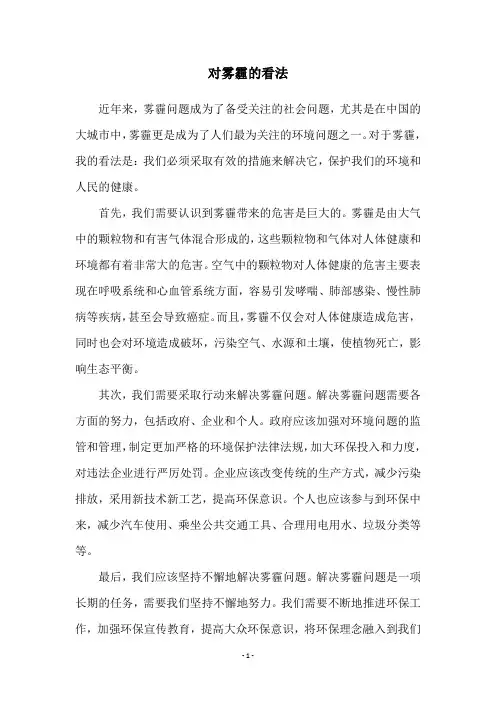 对雾霾的看法