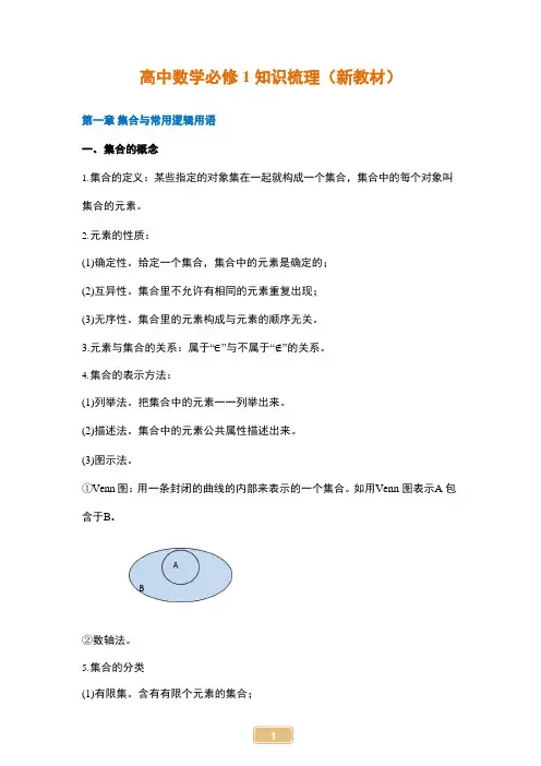 高中必修一数学知识点总结 (2019新教材人教A版)
