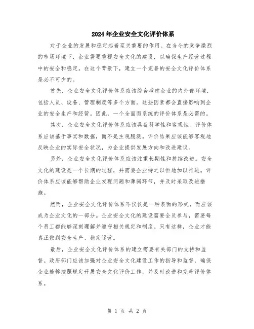 2024年企业安全文化评价体系