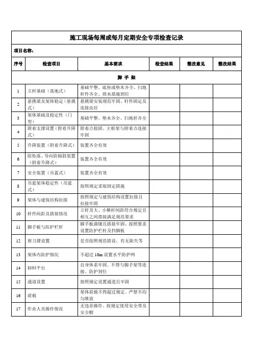 施工现场每周或每月定期安全专项检查记录