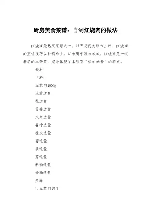 厨房美食菜谱：自制红烧肉的做法