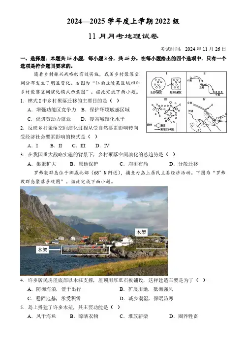 湖北省荆州市沙市中学2024-2025学年高三上学期11月月考地理试题(PDF版,含答案)