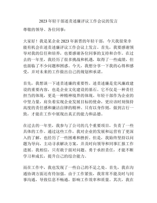 2023年轻干部述责述廉评议工作会议的发言