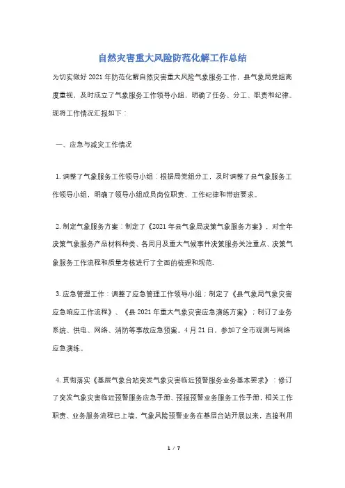 【最新】自然灾害重大风险防范化解工作总结