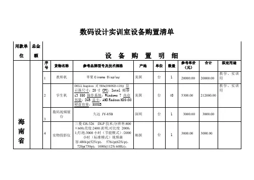 数码设计实训室设备购置清单