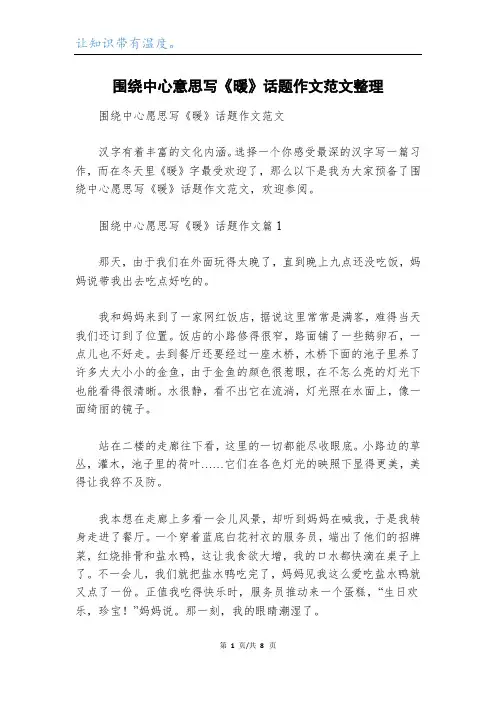 围绕中心意思写《暖》话题作文范文整理