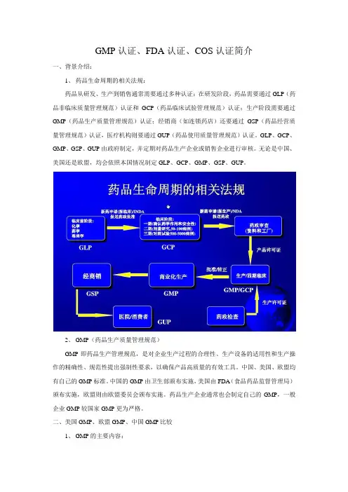 GMP认证、FDA认证、COS认证简介