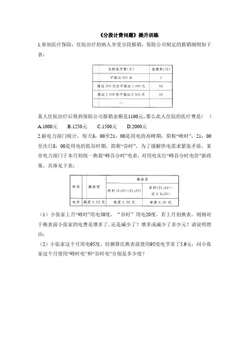 七年级数学上册第3章《分段计费问题》同步提升训练(人教版)