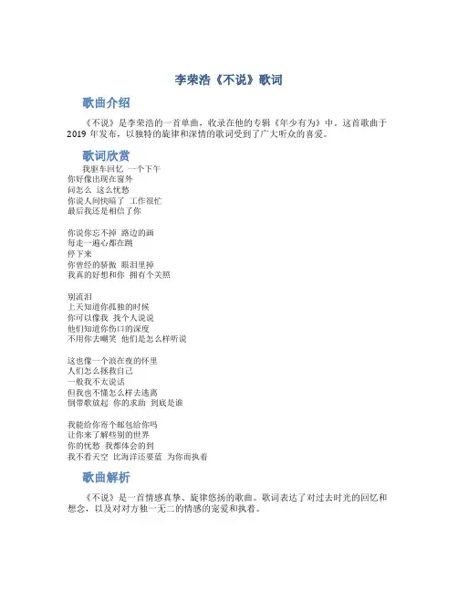 李荣浩《不说》歌词