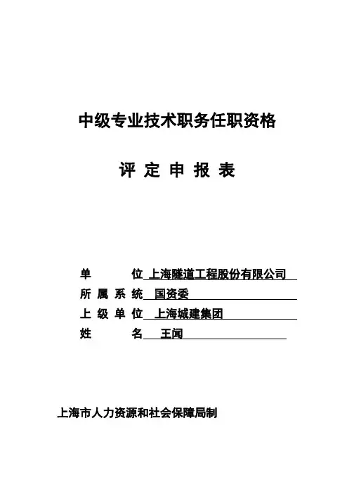 中级职称评定申报表(例子,可改空白)
